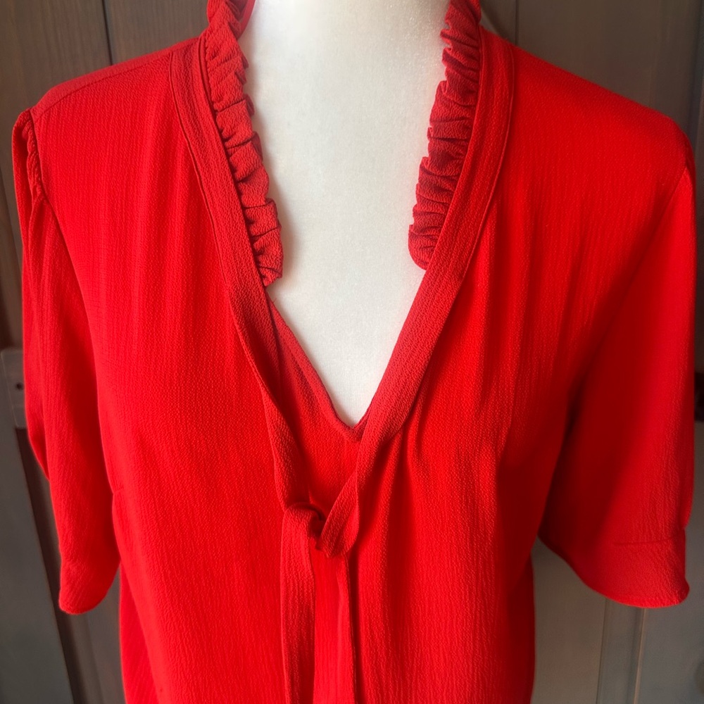CeCe Red Ruffled V-Neck Blouse
